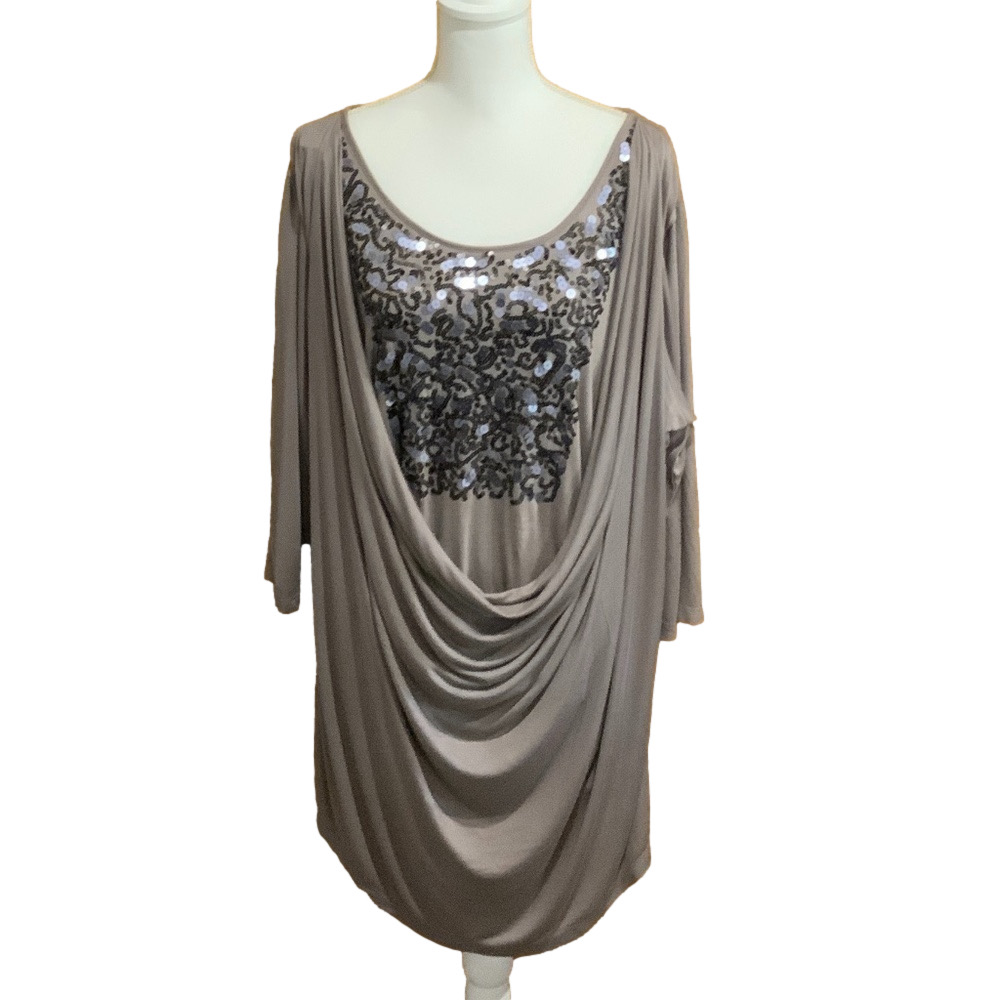 Design History Draped Sequin Top - Size 2X